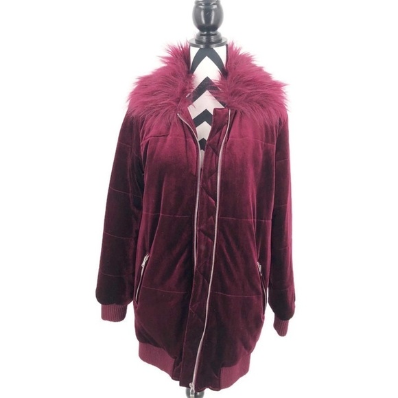 Free Generation Faux Fur Trimmed Velour Jacket - Picture 1 of 10